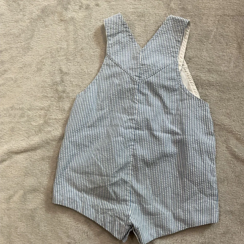 Vintage Blue White Seersucker Nautical Sailing Shortalls 24 Months Pinstripe